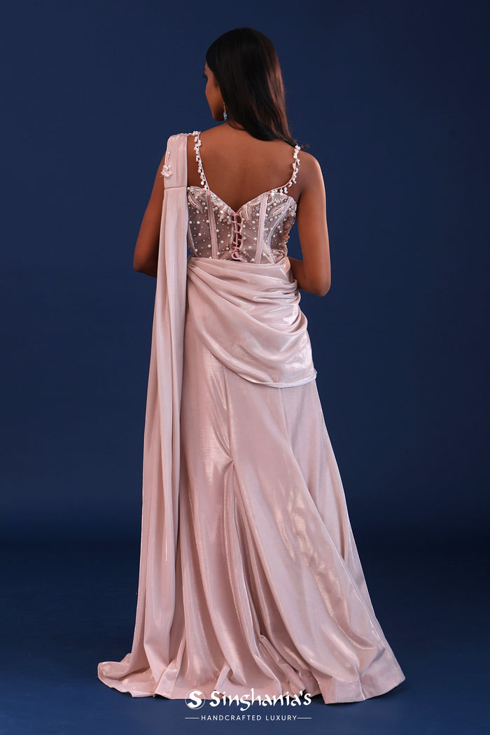 Light Pastel Pink Soft Shimmer Drape Saree