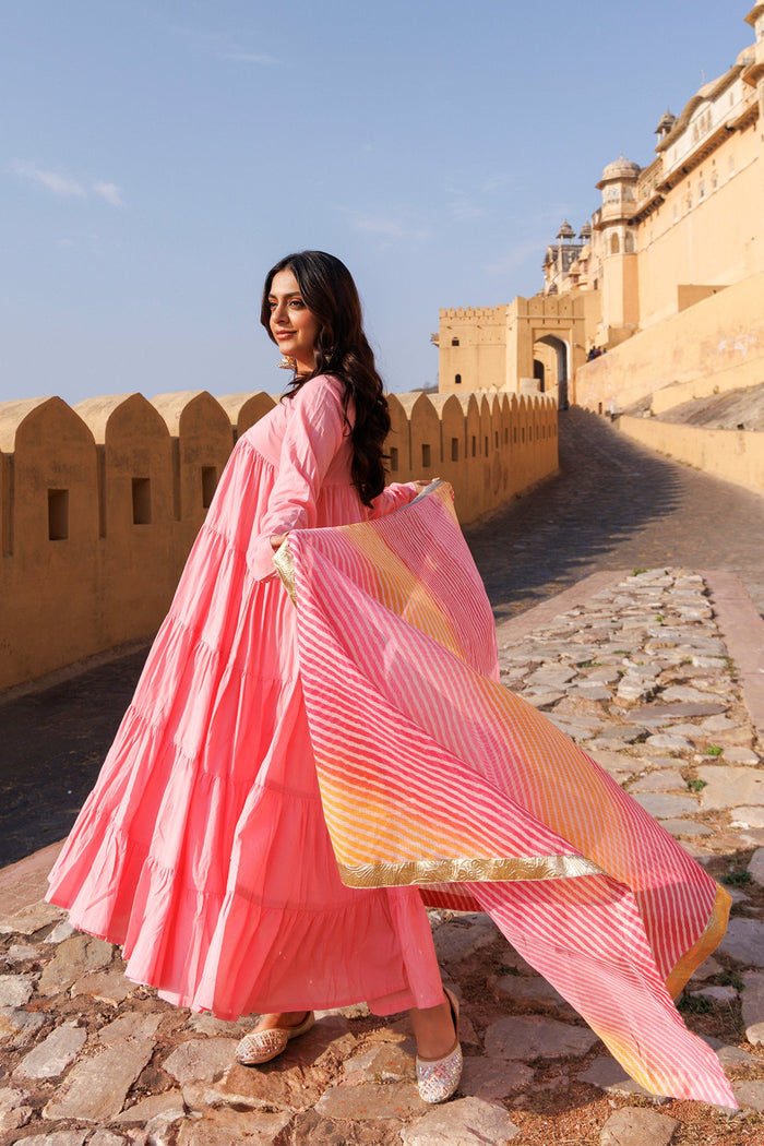 <img> Light Pink Cotton Anarkali Set