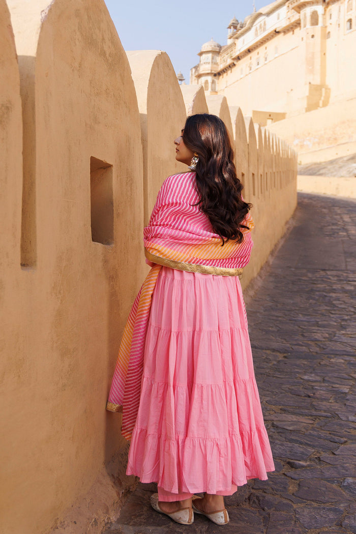 <img> Light Pink Cotton Anarkali Set