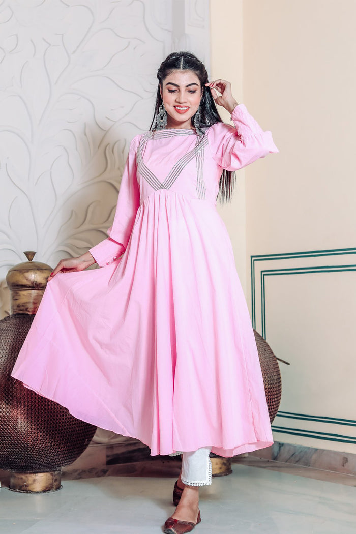 <img> Light Pink Cotton Rayon Anarkali Set