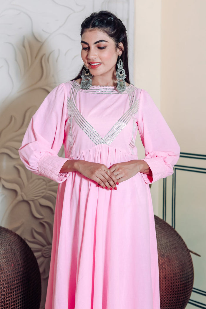 <img> Light Pink Cotton Rayon Anarkali Set