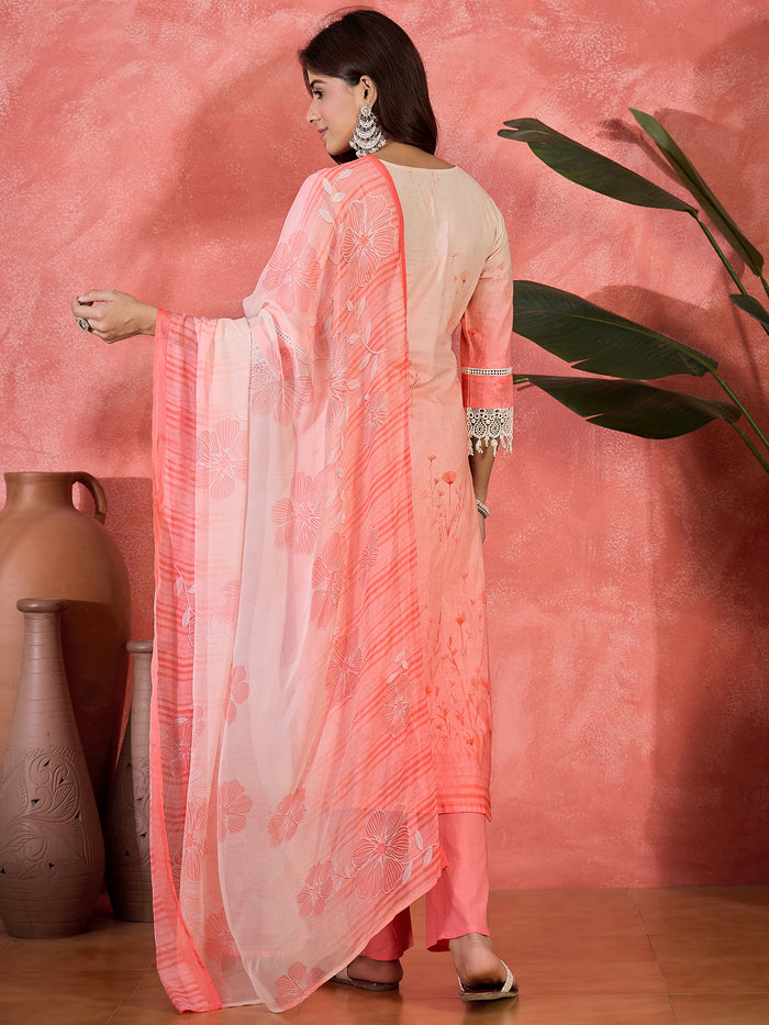 Light Pink Embroidered Cotton Kurta Set