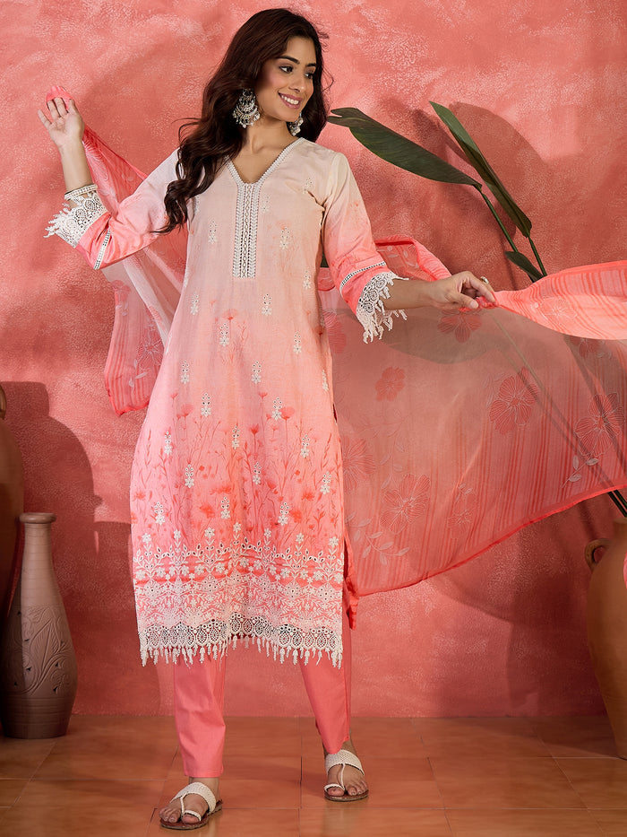 Light Pink Embroidered Cotton Kurta Set