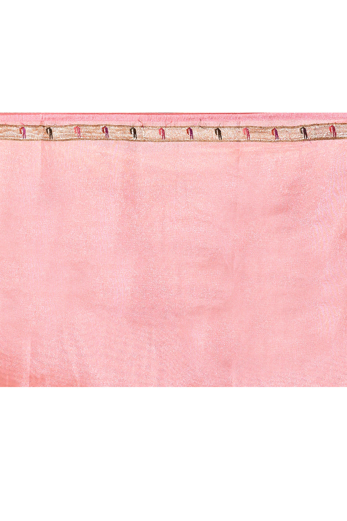 Light Pink Embroidered Tissue Silk Saree
