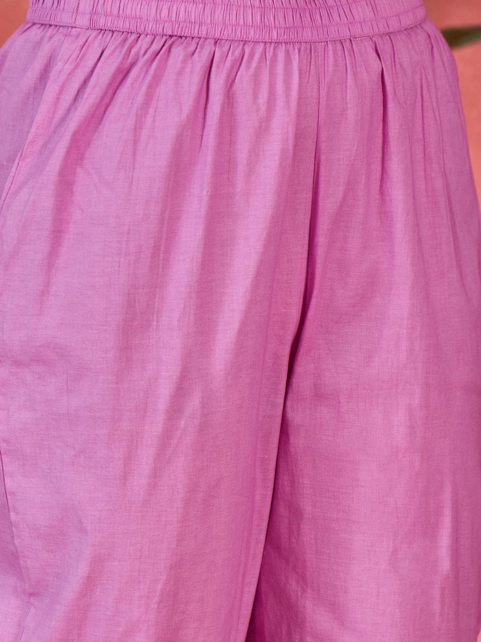 Light Purple Embroidered Cotton Kurta Set