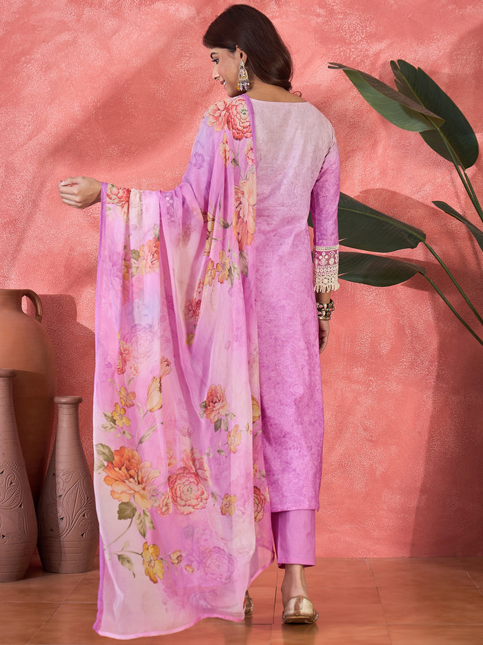 Light Purple Embroidered Cotton Kurta Set