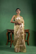 Light Sage Green Silk Tissue Saree With Floral Design
