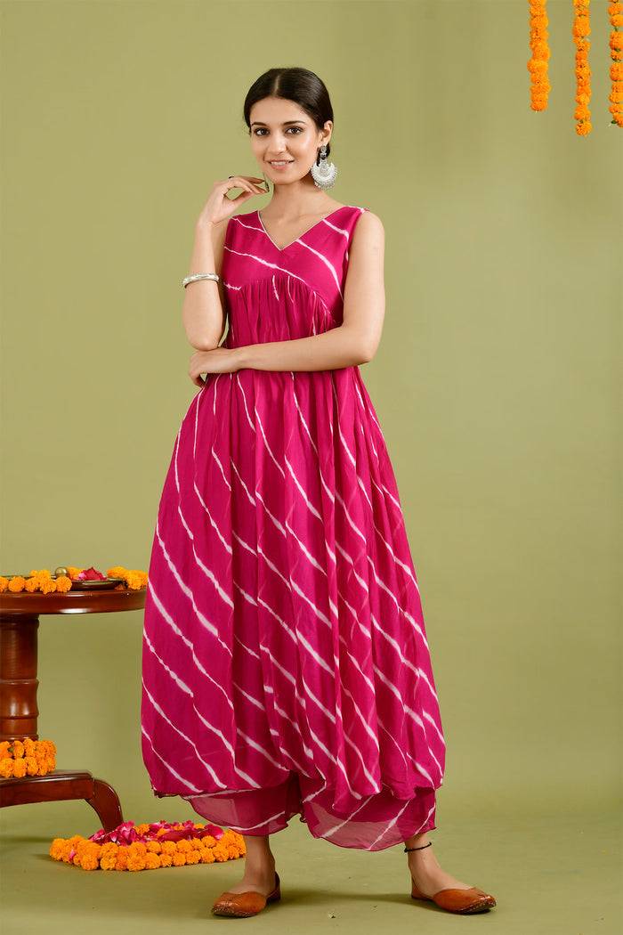 Light Wine Chiffon Leheriya Printed Palazzo Set