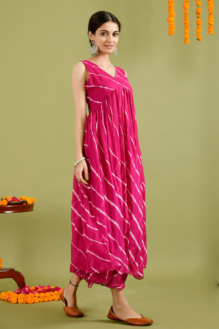 Light Wine Chiffon Leheriya Printed Palazzo Set