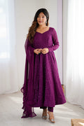 Light Wine Georgette Sequin Embroidered Anarkali Set