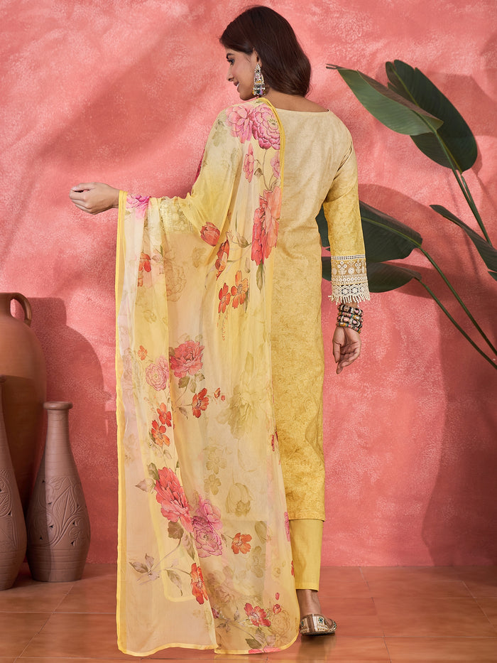 Light Yellow Embroidered Cotton Kurta Set