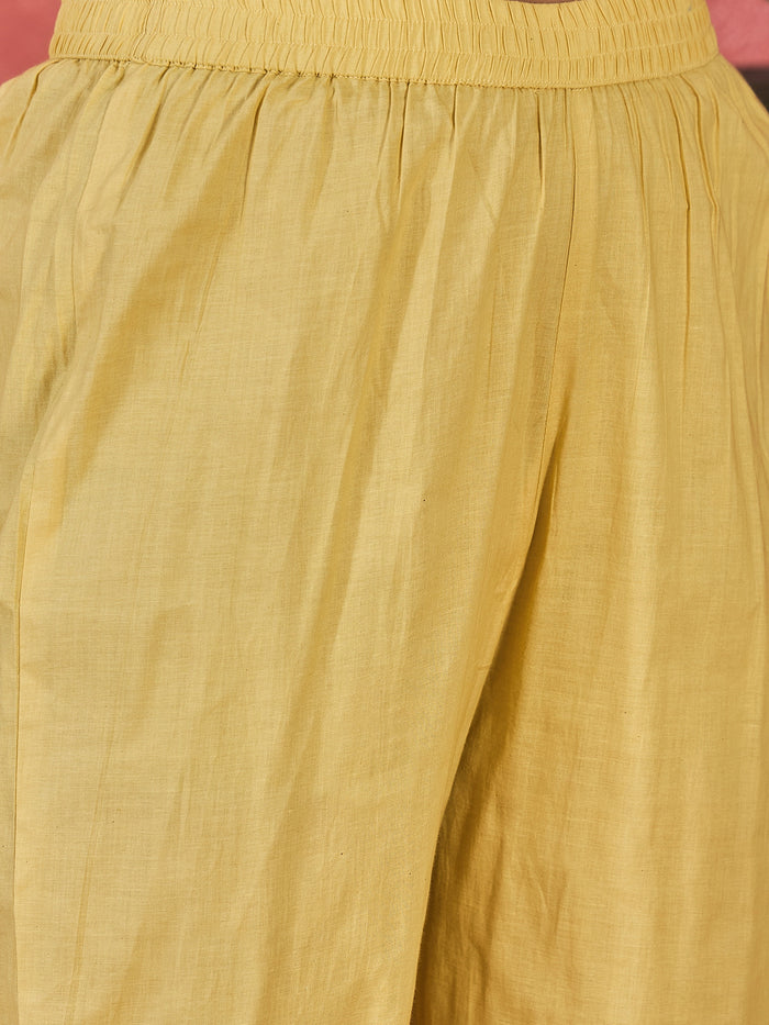 Light Yellow Embroidered Cotton Kurta Set
