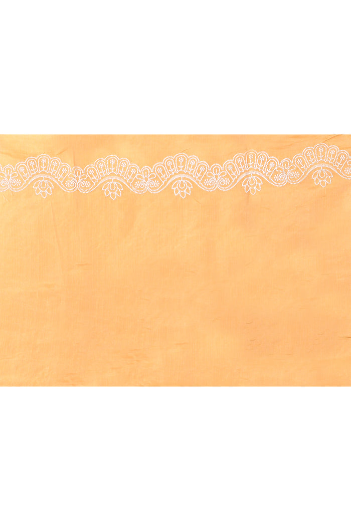 Light Yellow Floral Embroidered Silk Blend Saree