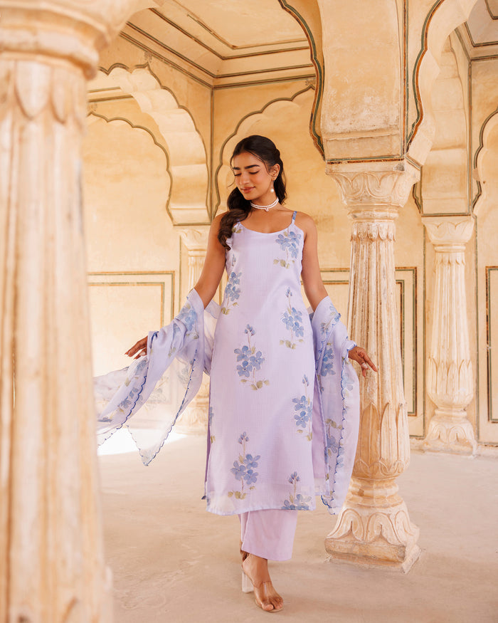 Lilac Floral Print Cotton Cami Dress