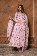 Lilac Floral Printed Georgette Anarkali Set With Flared Silhouette