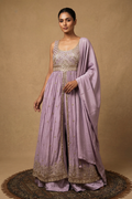 Lilac Purple Tissue Embroidered Anarkali Set