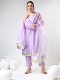 Lilac Silk Blend Salwar Set With Metallic Gota Border