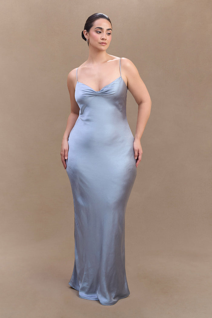Lilly Sweetheart Satin Maxi Dress - Frosted Blue