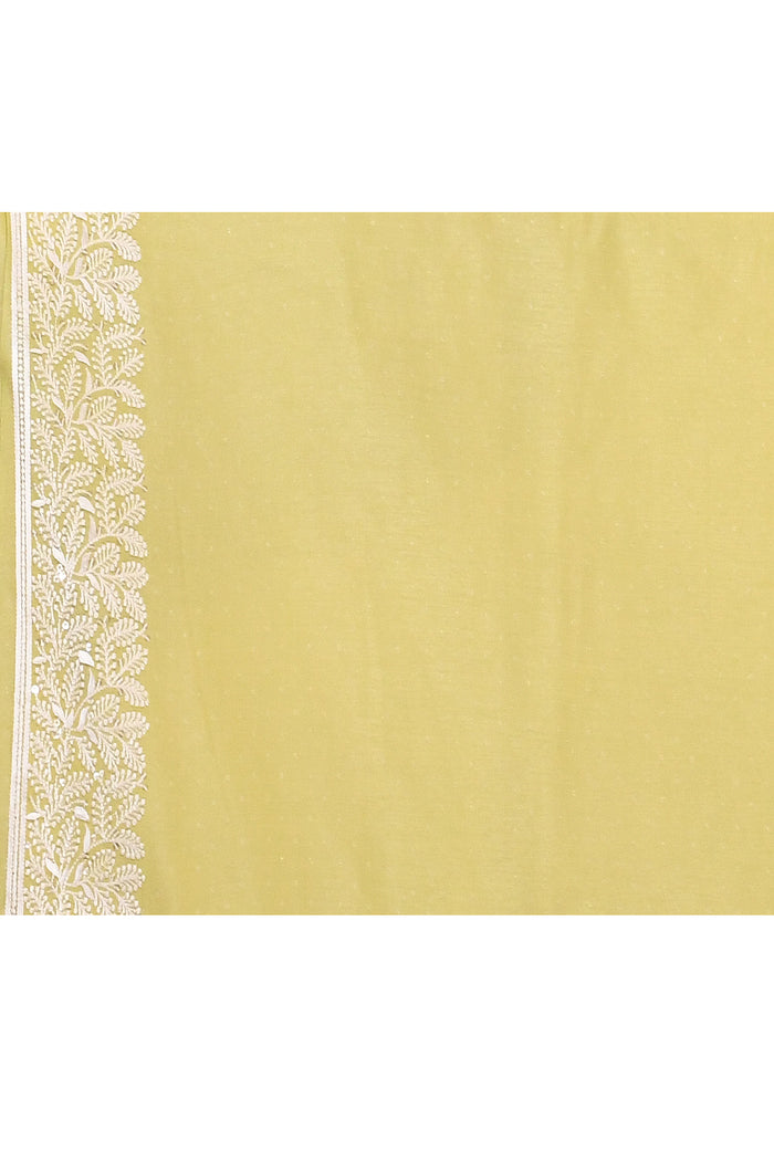 Lime Green Floral Embroidered Silk Blend Saree