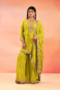 Lime Green Tissue Straight Cut Palazzo Set