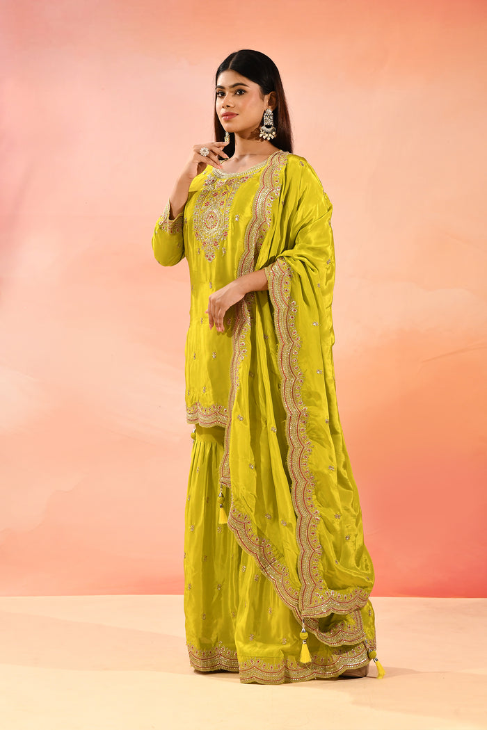 Lime Green Tissue Straight Cut Palazzo Set