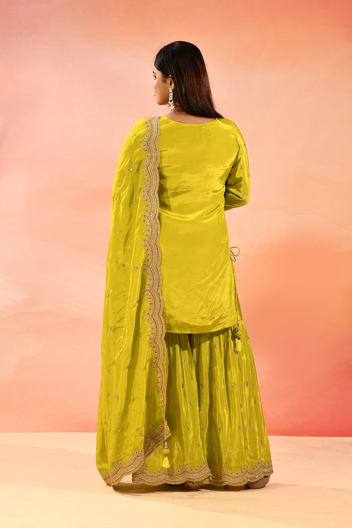 Lime Green Tissue Straight Cut Palazzo Set