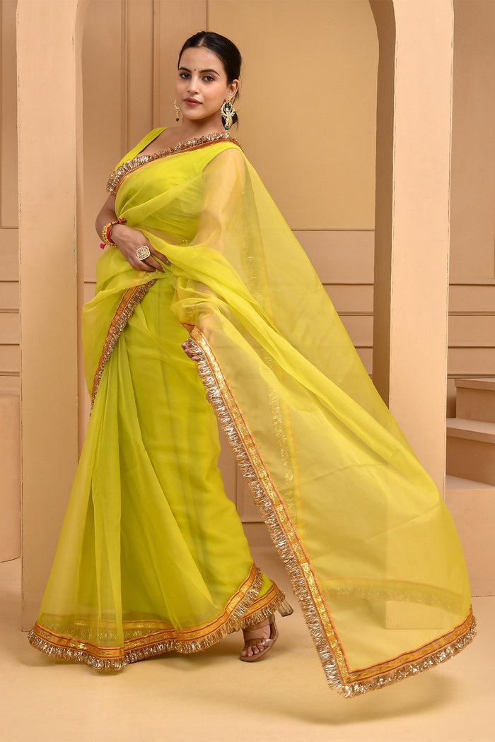 <img> Lime Organza Gota Saree