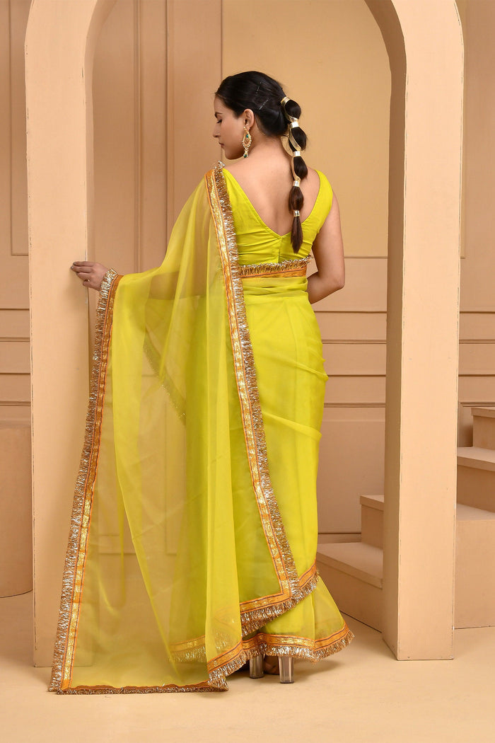<img> Lime Organza Gota Saree