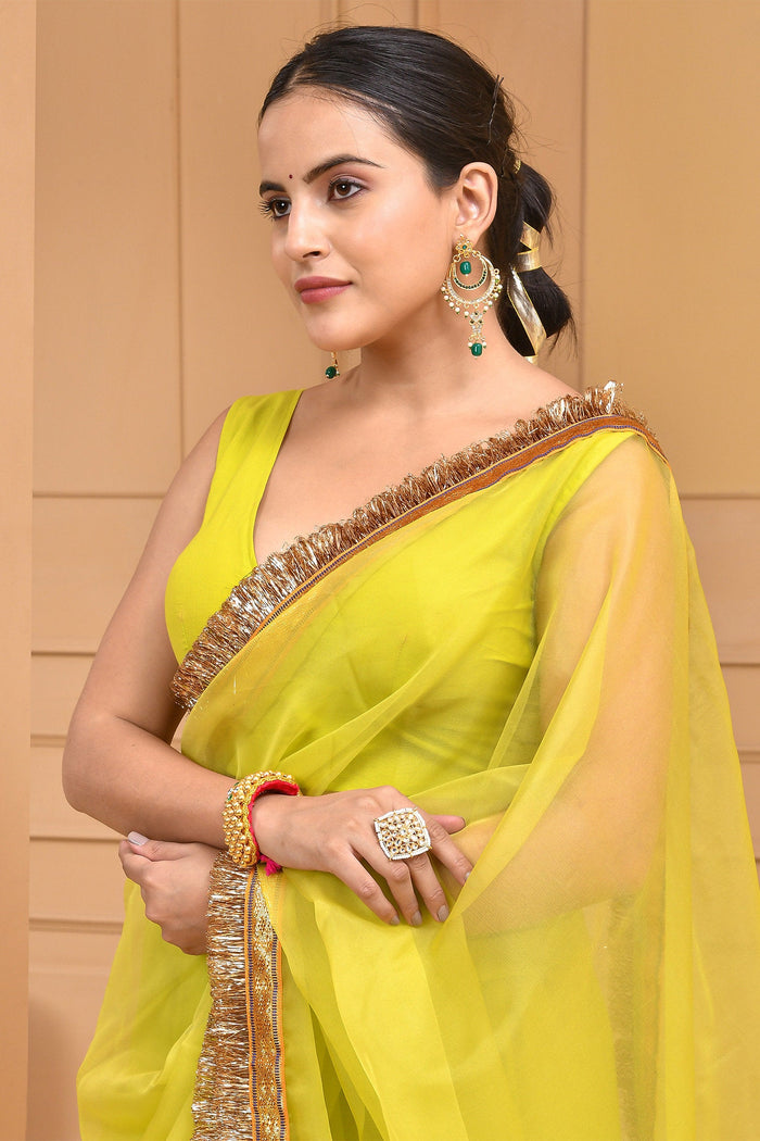 <img> Lime Organza Gota Saree