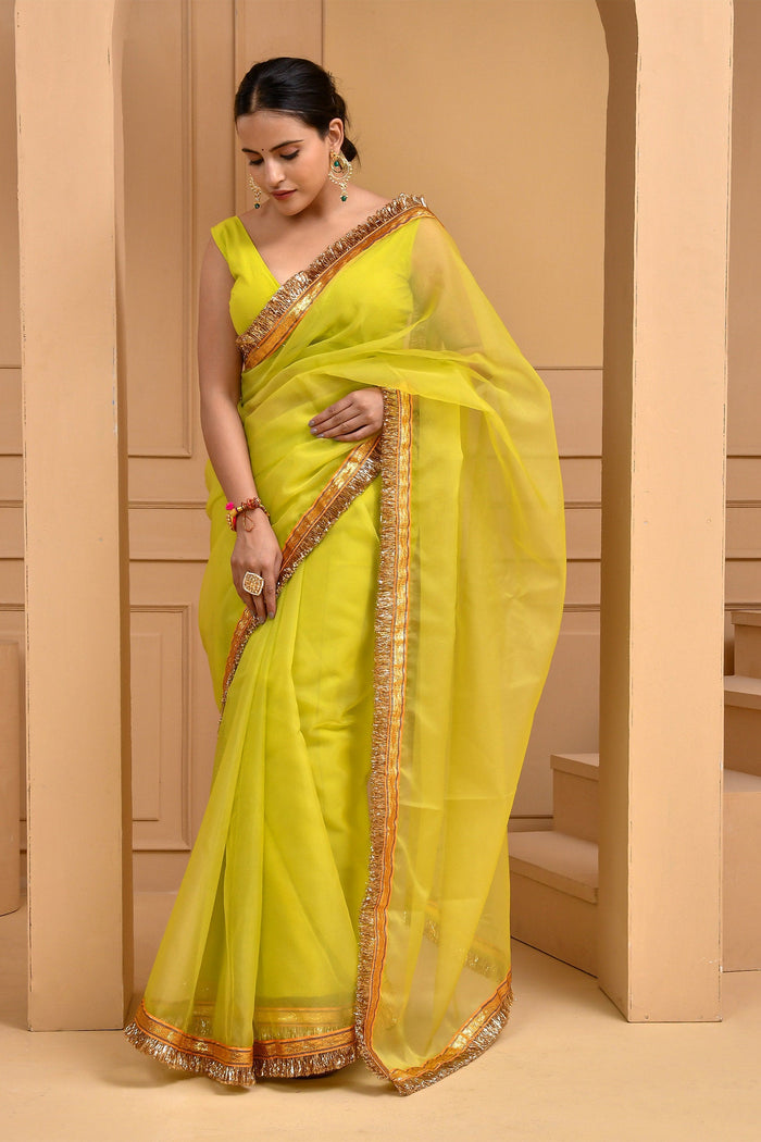 <img> Lime Organza Gota Saree