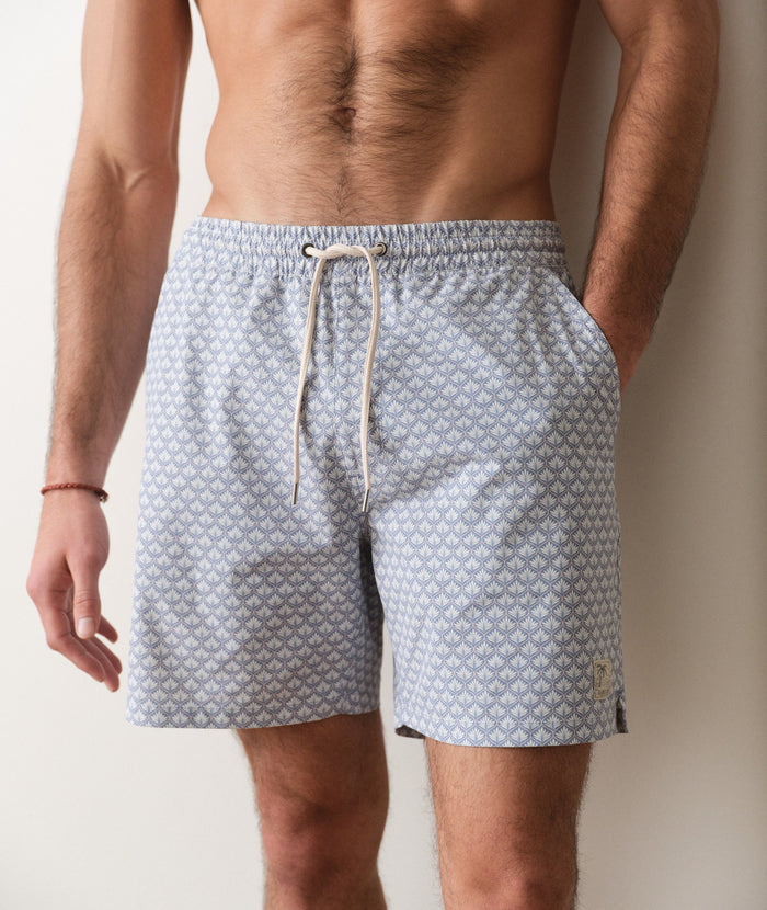 Lined Sport & Swim Short 6" - Light Blue Agave Print