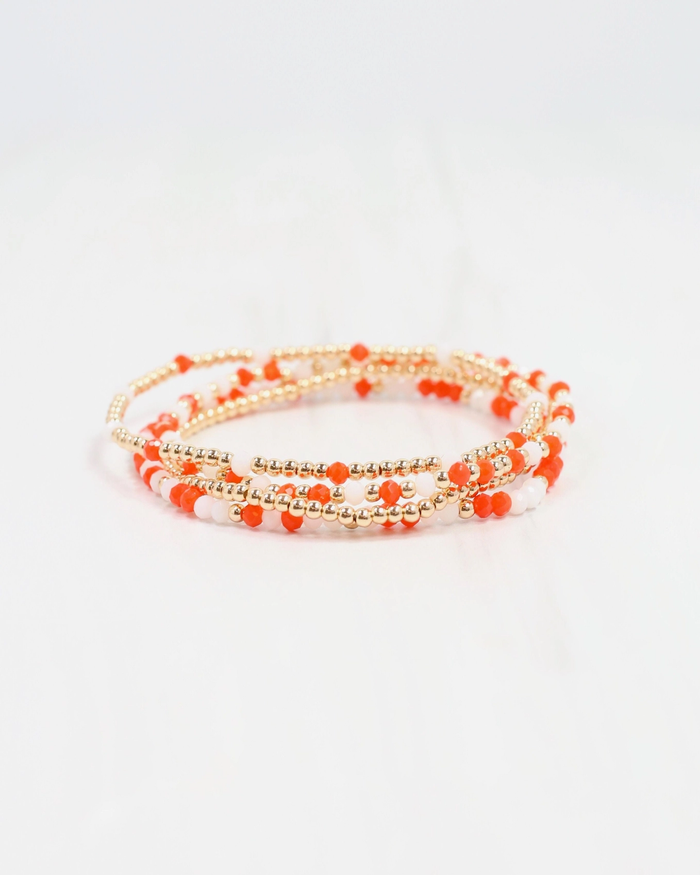 Lottie Beaded Bracelet Set - Orange & White