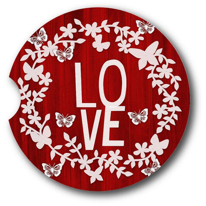 LOVE Wreath car coasters/ Valentines Day Sandstone Car Coasters set of 2. - Schoppix Gifts