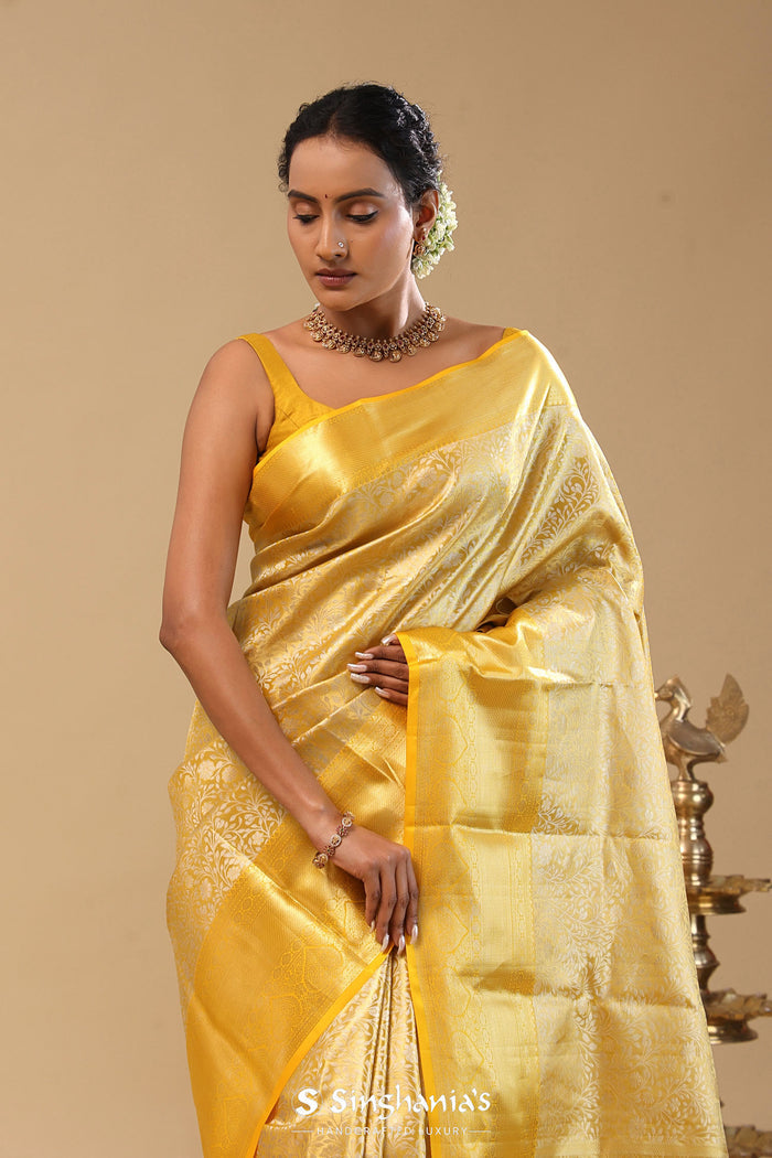 Luxor Gold Kanjivaram Tissue Saree With Jaal