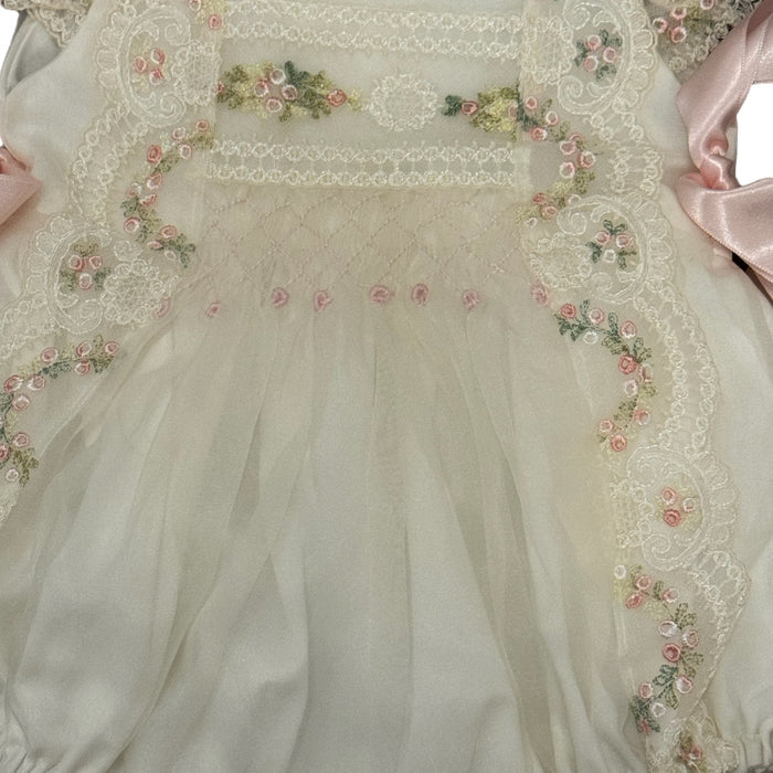 MADE TO ORDER Aida Handsmocked Pink Rose Romper 3-piece set