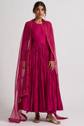Magenta Crinkled Button Placket Anarkali Set