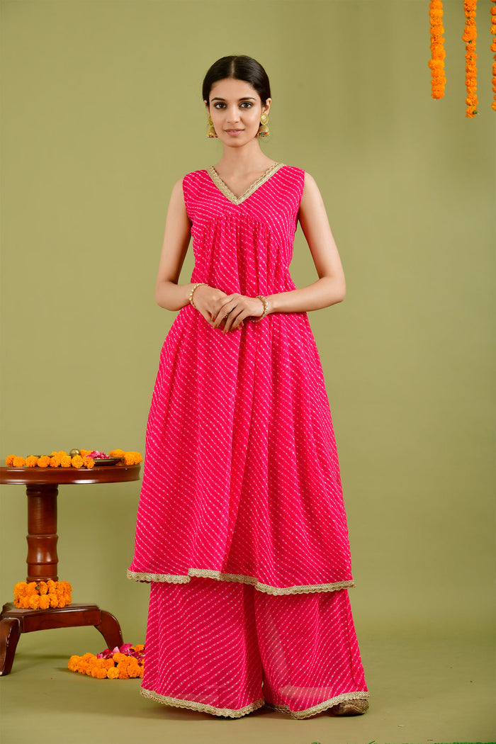 Magenta Georgette Leheriya Printed Palazzo Set