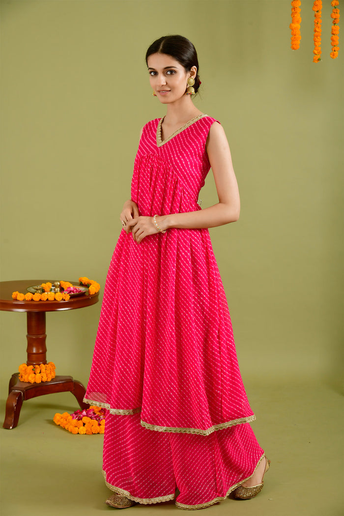 Magenta Georgette Leheriya Printed Palazzo Set