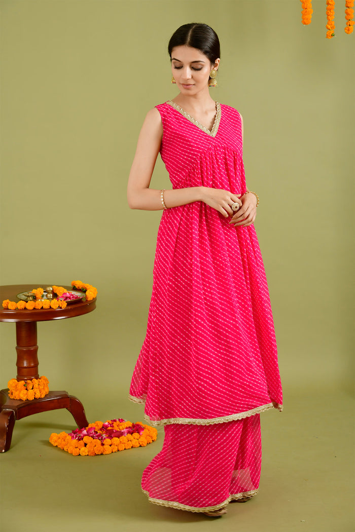 Magenta Georgette Leheriya Printed Palazzo Set