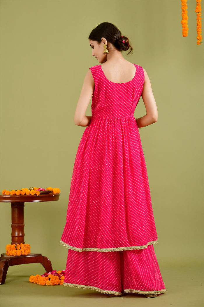 Magenta Georgette Leheriya Printed Palazzo Set