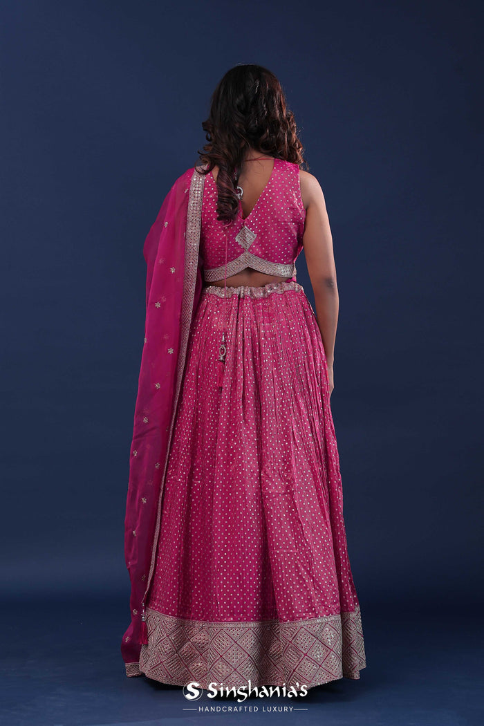 <img> Magenta Pink Banarasi Lehenga Set With Organza Dupatta