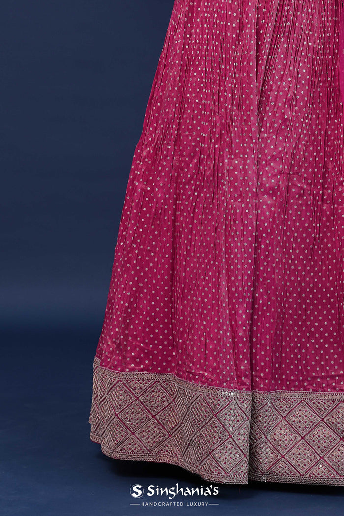 <img> Magenta Pink Banarasi Lehenga Set With Organza Dupatta