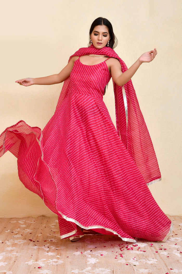 <img> Magenta Pink Kota Duriya Anarkali Set