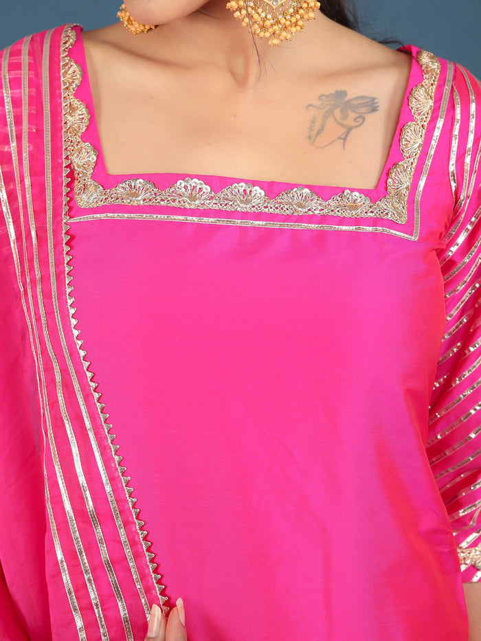 Magenta Pink Metallic Border Organza Tissue Kurti Set