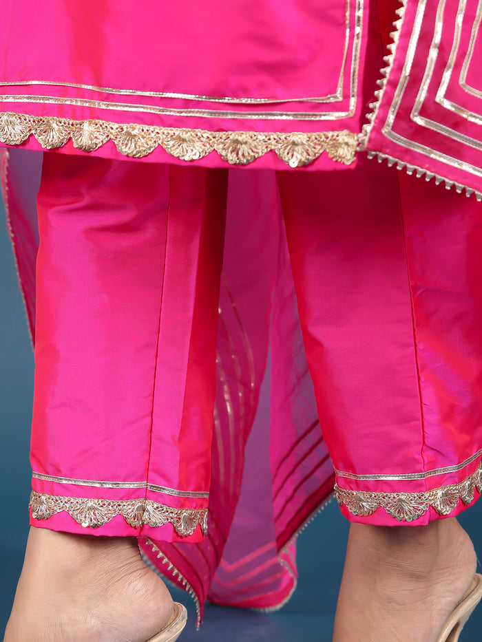Magenta Pink Metallic Border Organza Tissue Kurti Set