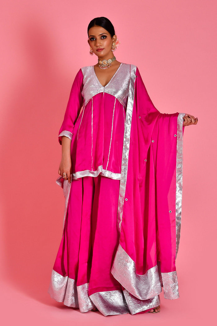 Magenta Pink Satin Silk Sharara Set