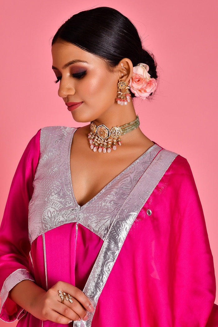 Magenta Pink Satin Silk Sharara Set