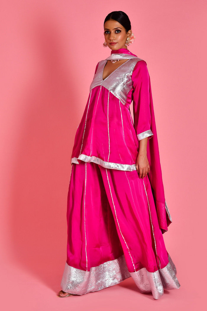 Magenta Pink Satin Silk Sharara Set