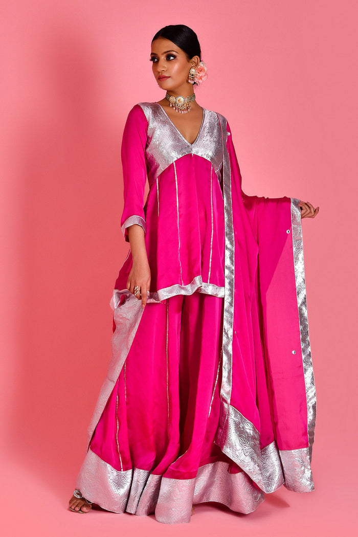 Magenta Pink Satin Silk Sharara Set