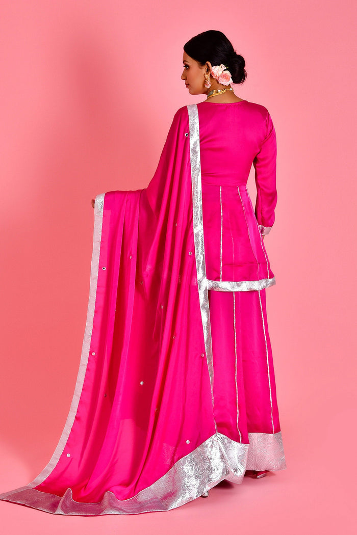 Magenta Pink Satin Silk Sharara Set